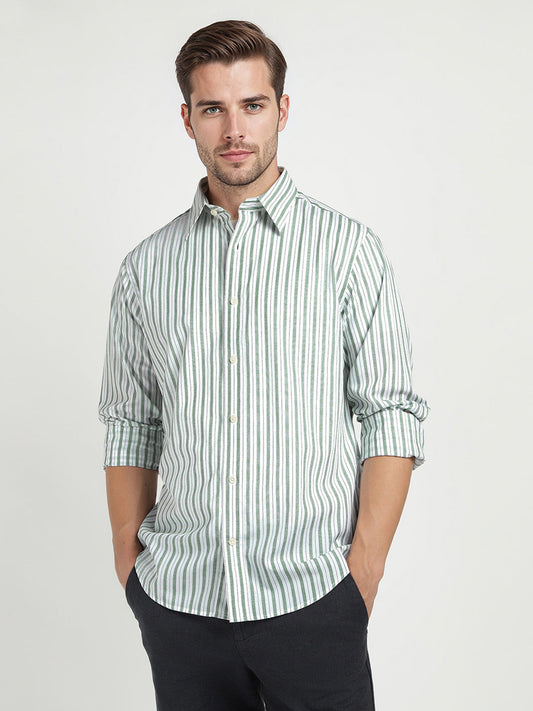 Gant Men Green Striped Collar Shirt