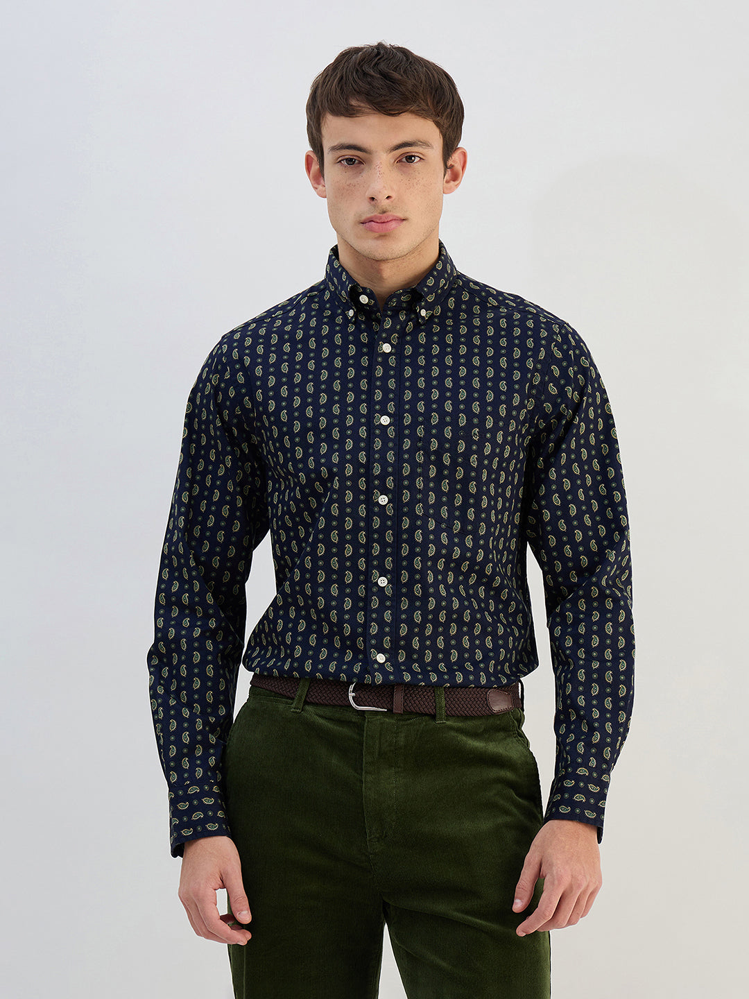 Gant Men Navy Blue Printed Pure Cotton Collared Shirt