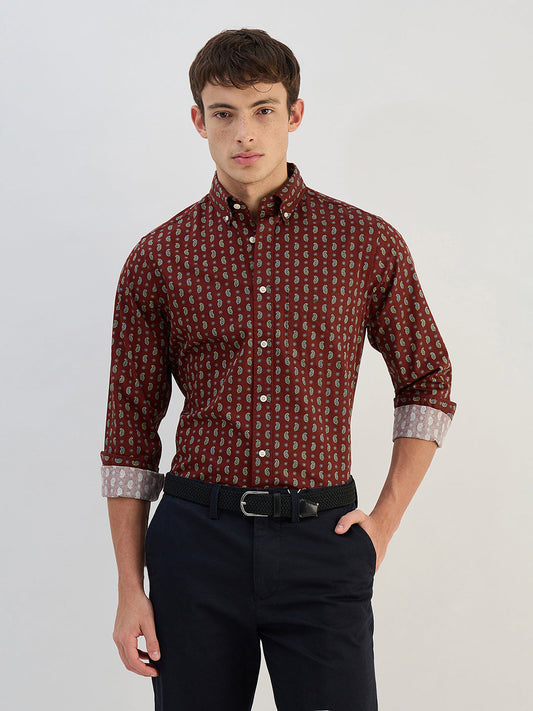 Gant Men Red Printed Pure Cotton Collared Shirt