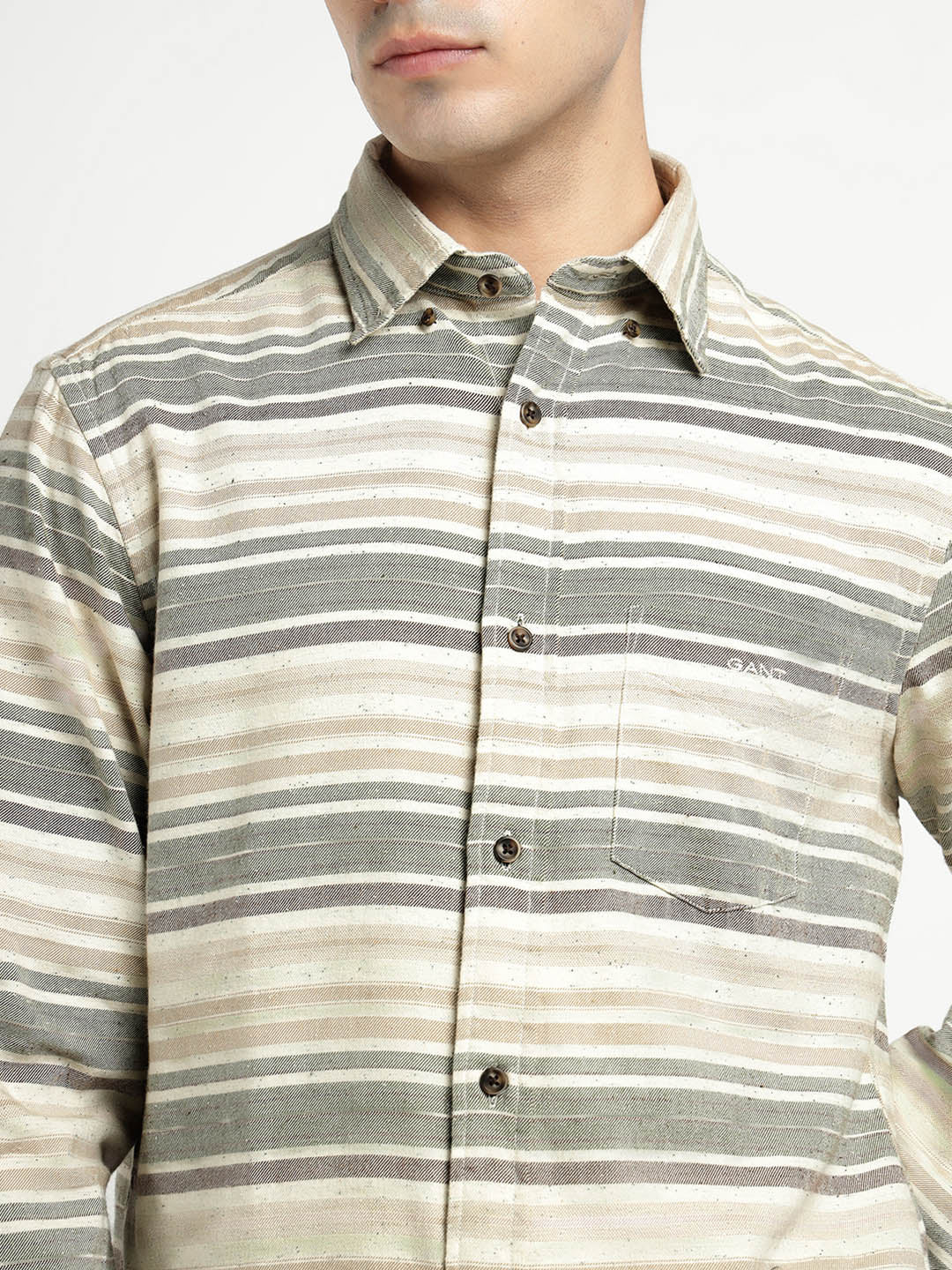 Gant Men Green Striped Collar Shirt