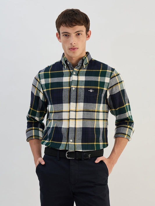 Gant Men Green Check Collared  Regular Fit Shirt