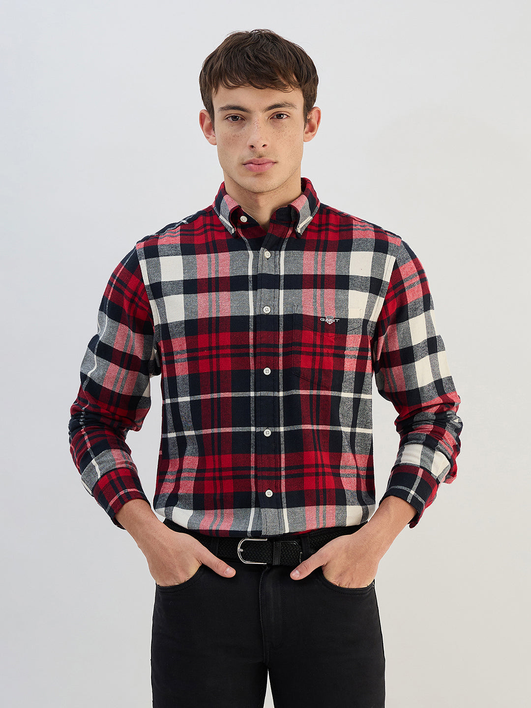 Gant Men Red Check Collared  Regular Fit Shirt