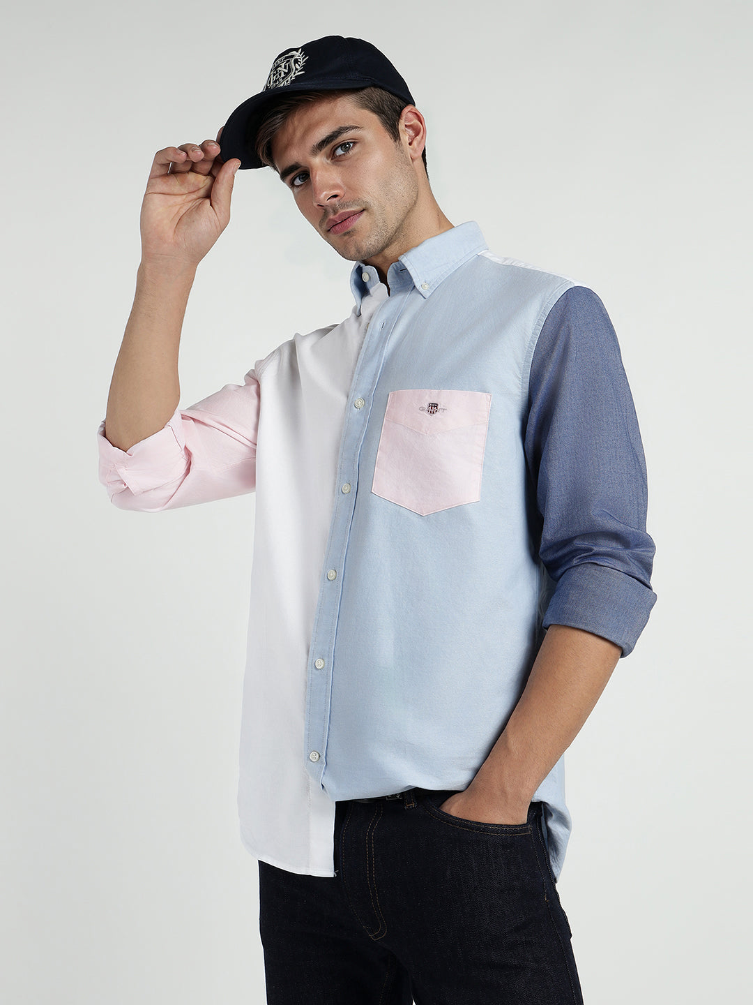 Gant Men White Colour blocked Collar Shirt