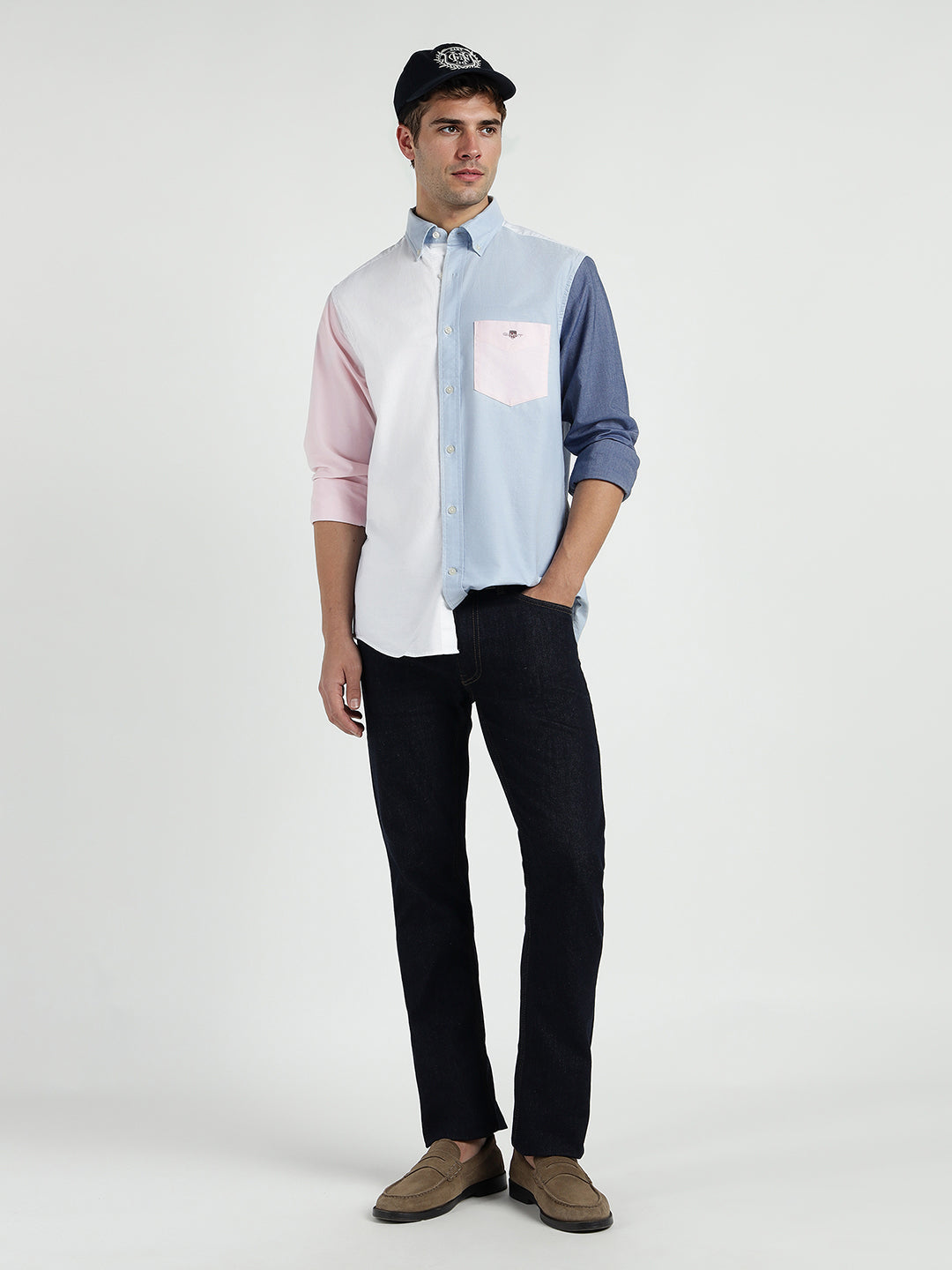 Gant Men White Colour blocked Collar Shirt
