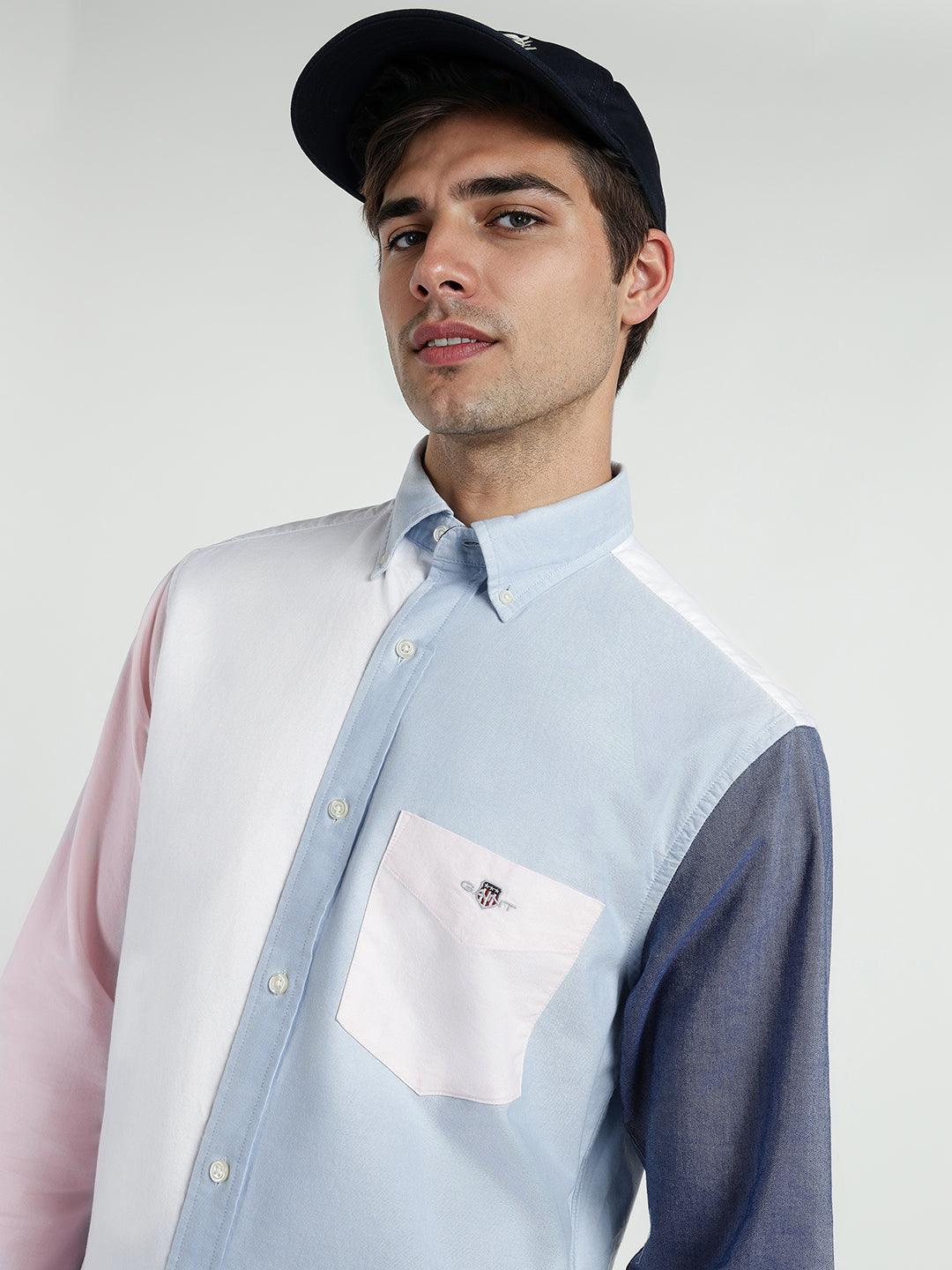 Gant Men White Colour blocked Collar Shirt