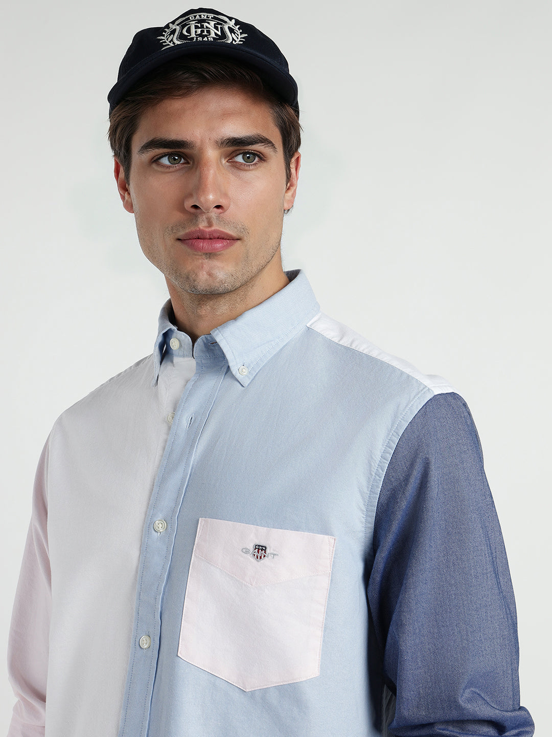 Gant Men White Colour blocked Collar Shirt