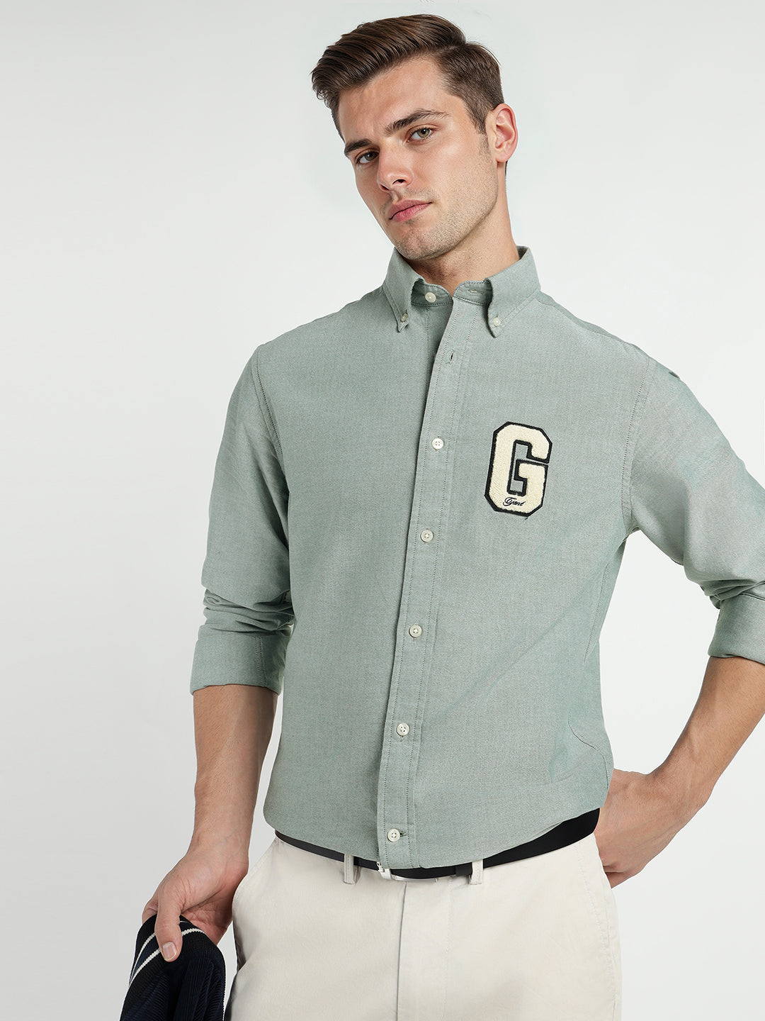 Gant Men Green Solid Collar Shirt