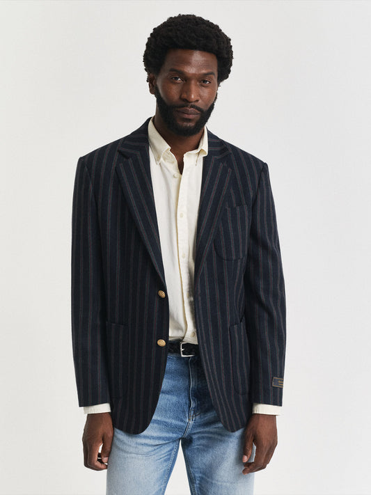 Gant Men Navy Blue Textured Lapel Collar Blazer