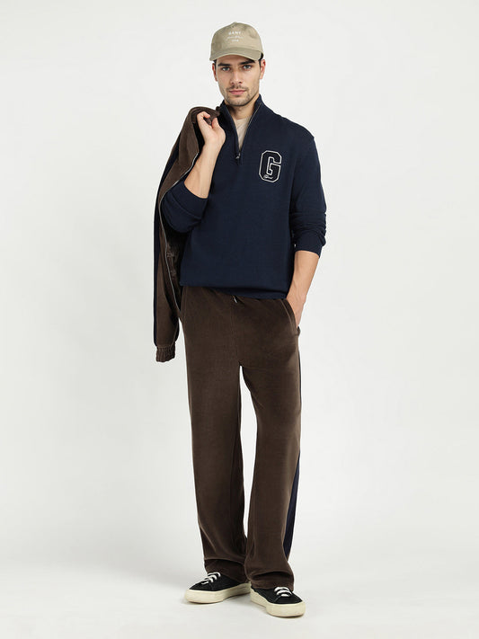 Gant Men Blue Solid Half Zip Sweater