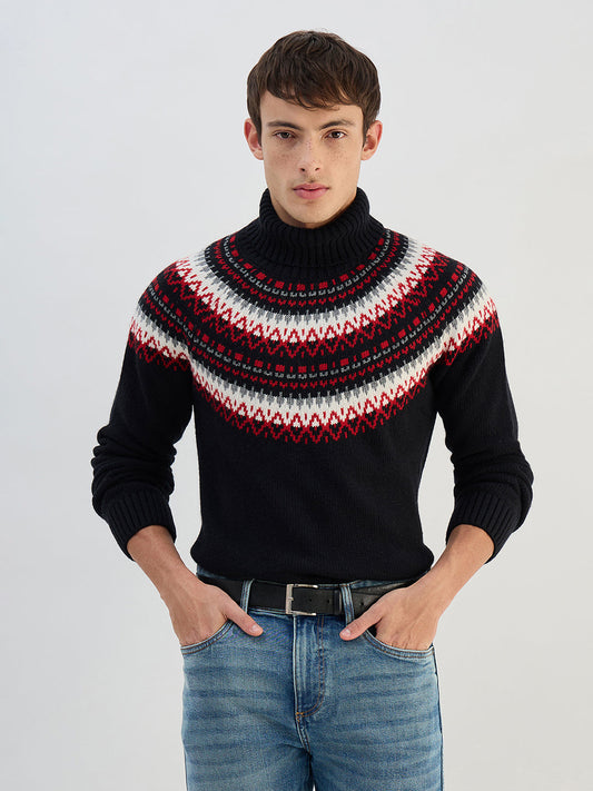 Gant Men Black Textured High Neck Sweater