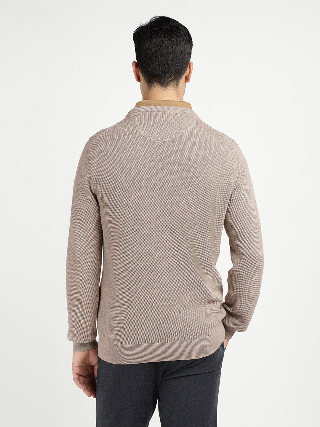 Gant Men Beige Solid Crew Neck Sweater