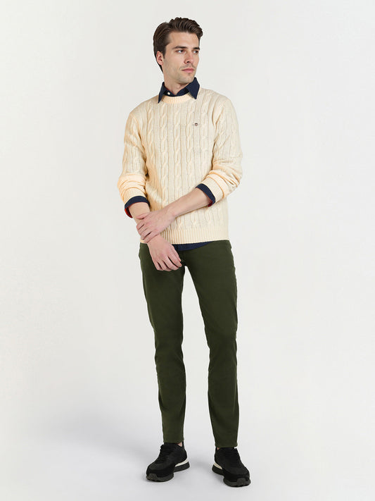 Gant Men Cream Solid Crew Neck Sweater