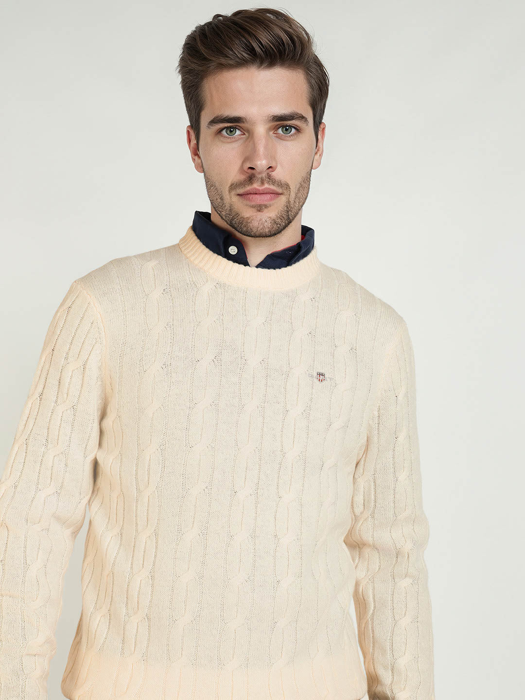 Gant Men Cream Solid Crew Neck Sweater