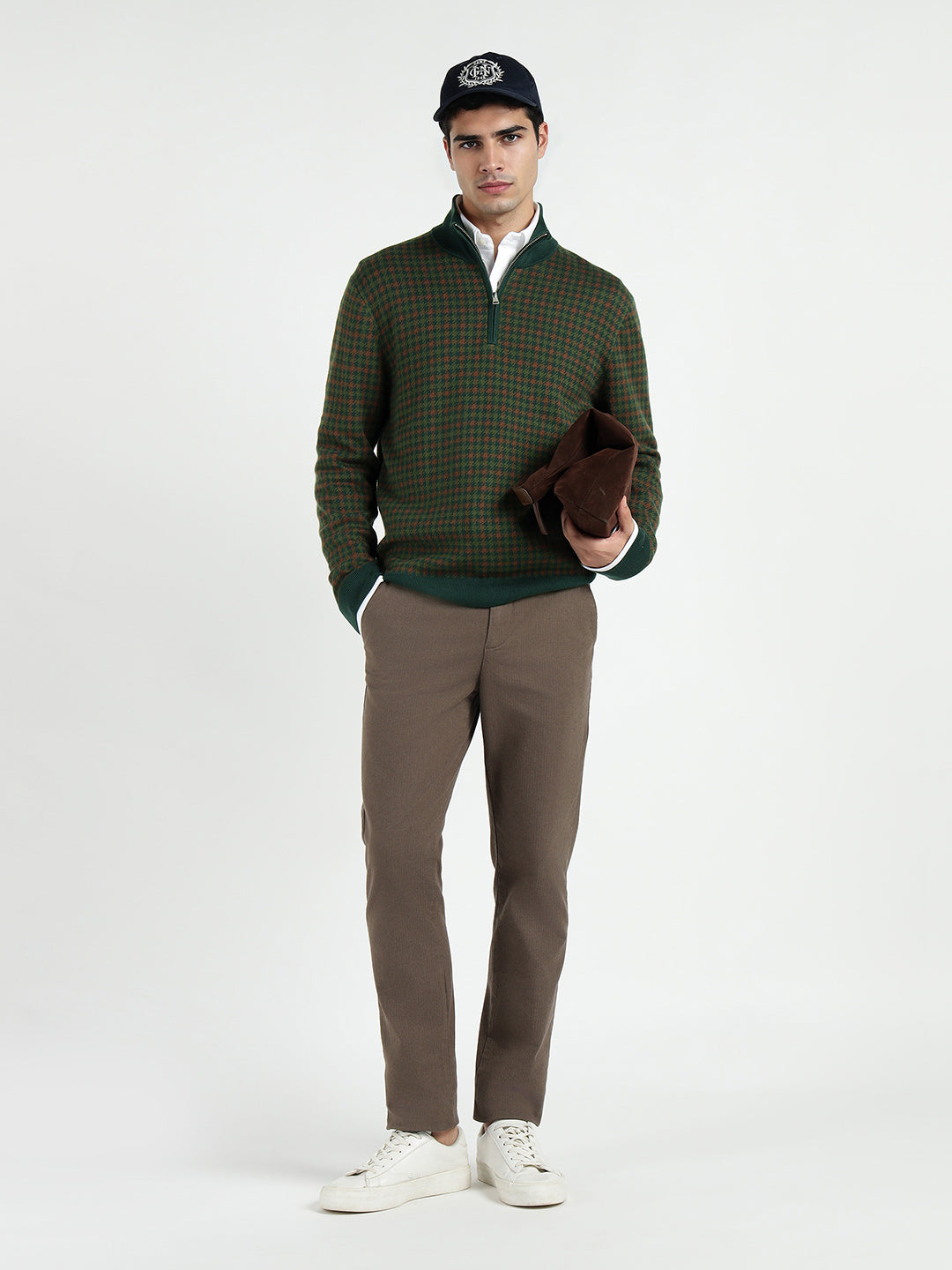 Gant Men Green Solid Half Zip Sweater