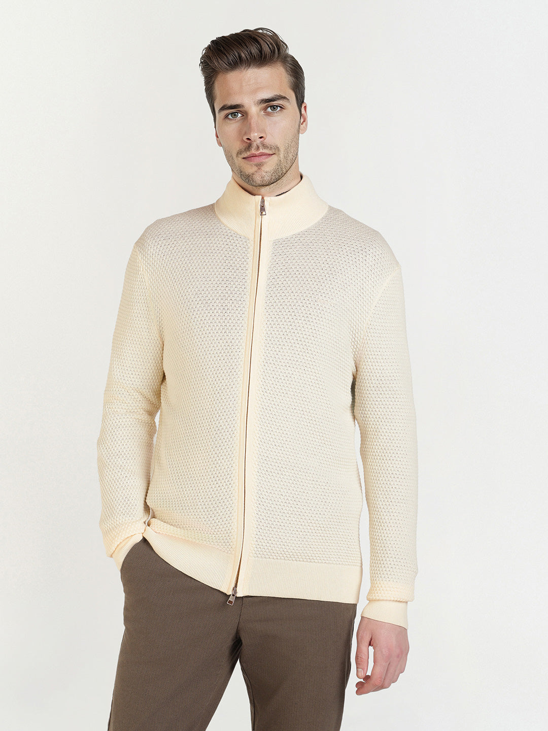 Gant Men Cream Solid Collar Sweater