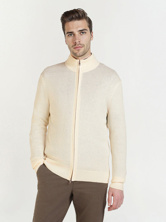 Gant Men Cream Solid Collar Sweater