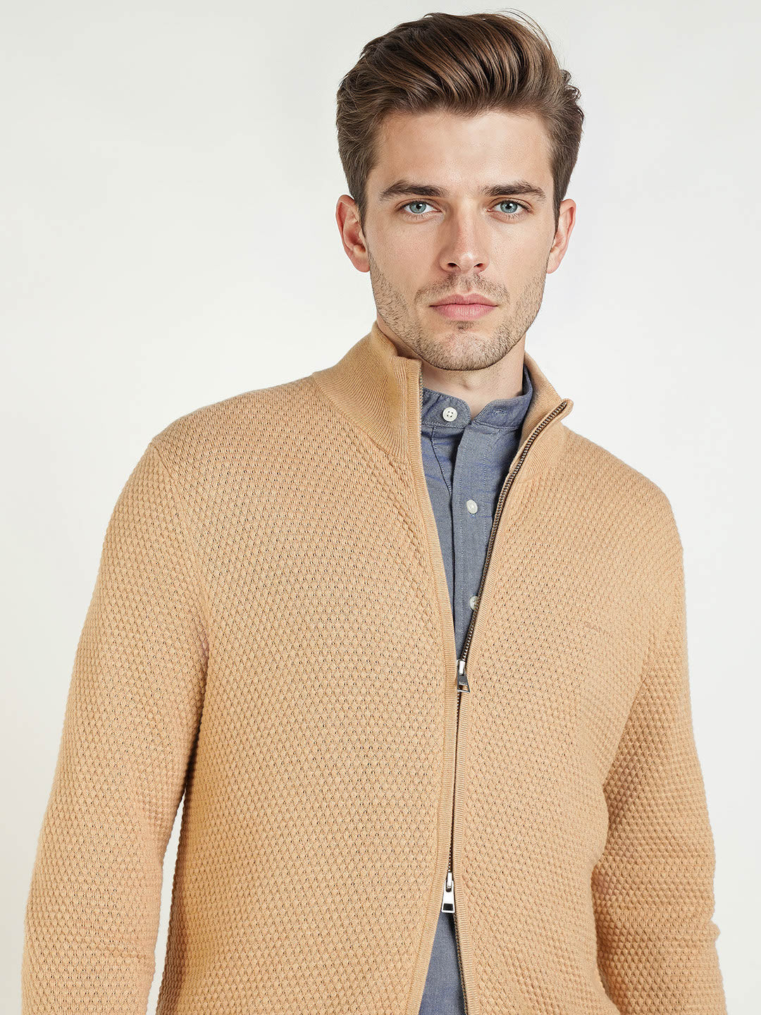 Gant Men Khaki Solid Collar Sweater