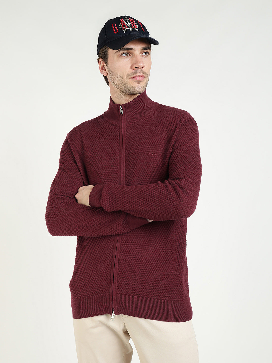 Gant Men Red Solid Collar Sweater