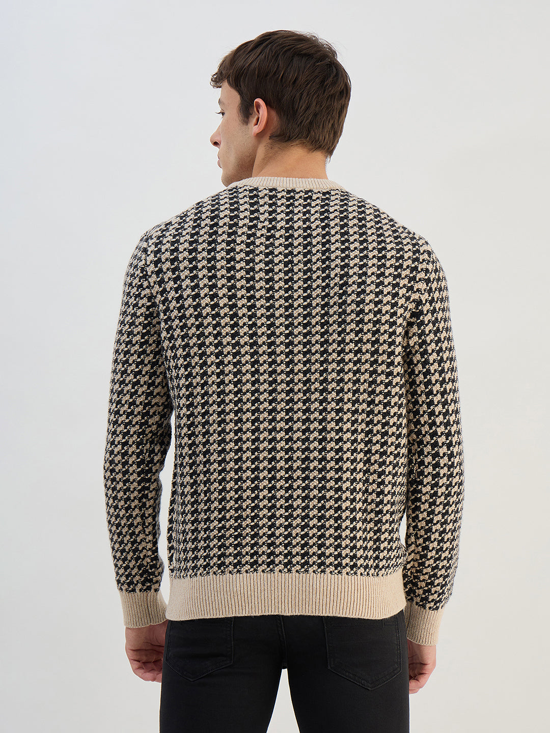 Gant Men Beige Check Round Neck Sweater