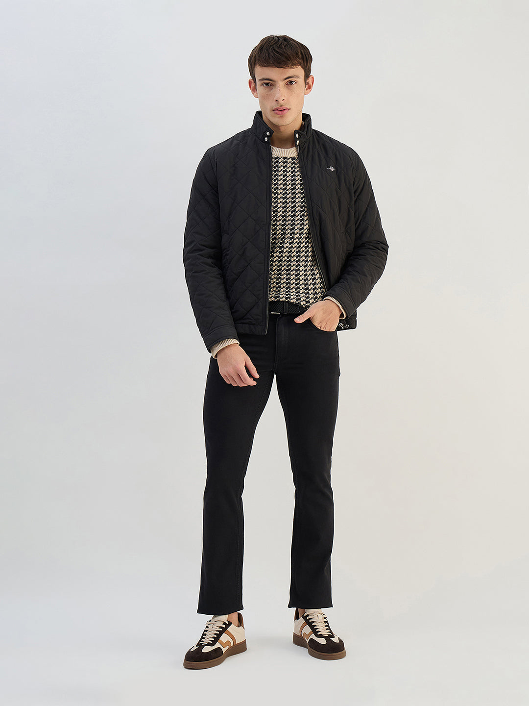 Gant Men Beige Check Round Neck Sweater