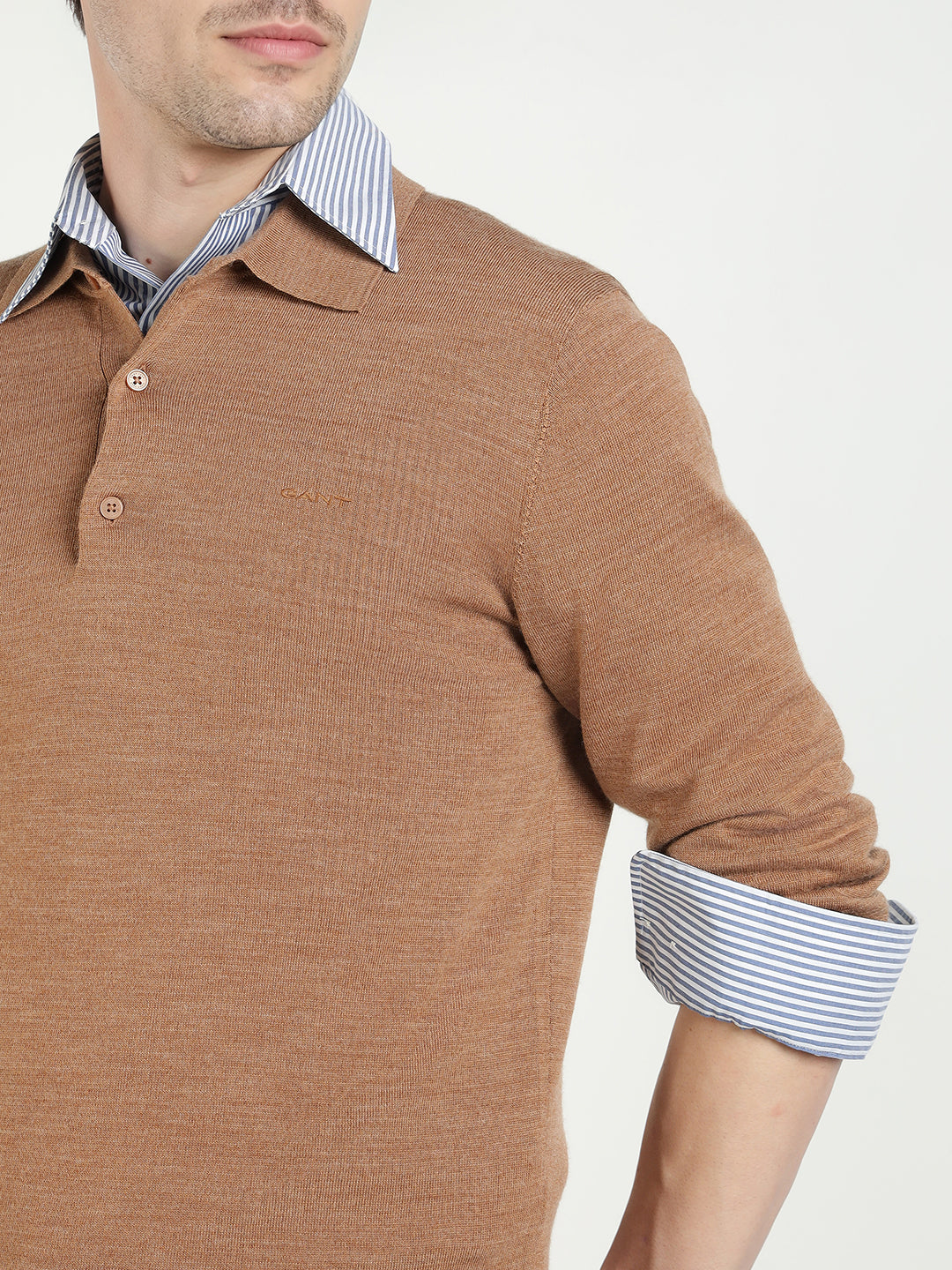 Gant Men Regular Brown Solid Pure Merinowool Sweater