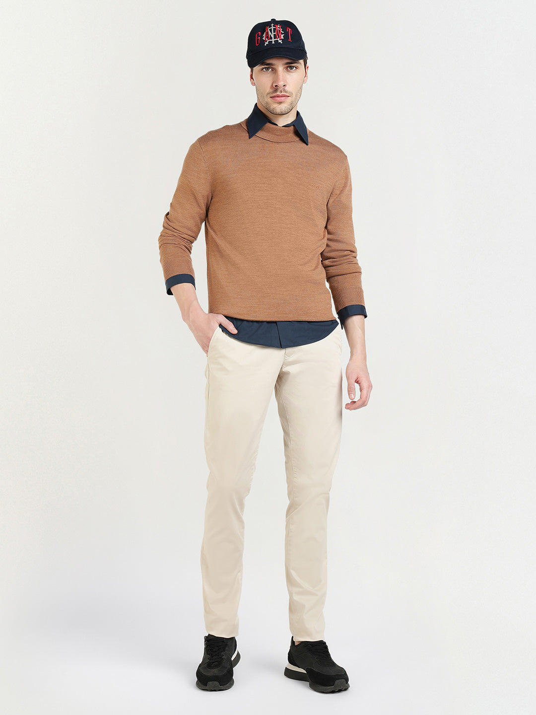 Gant Men Beige Solid Turtle Neck Sweater