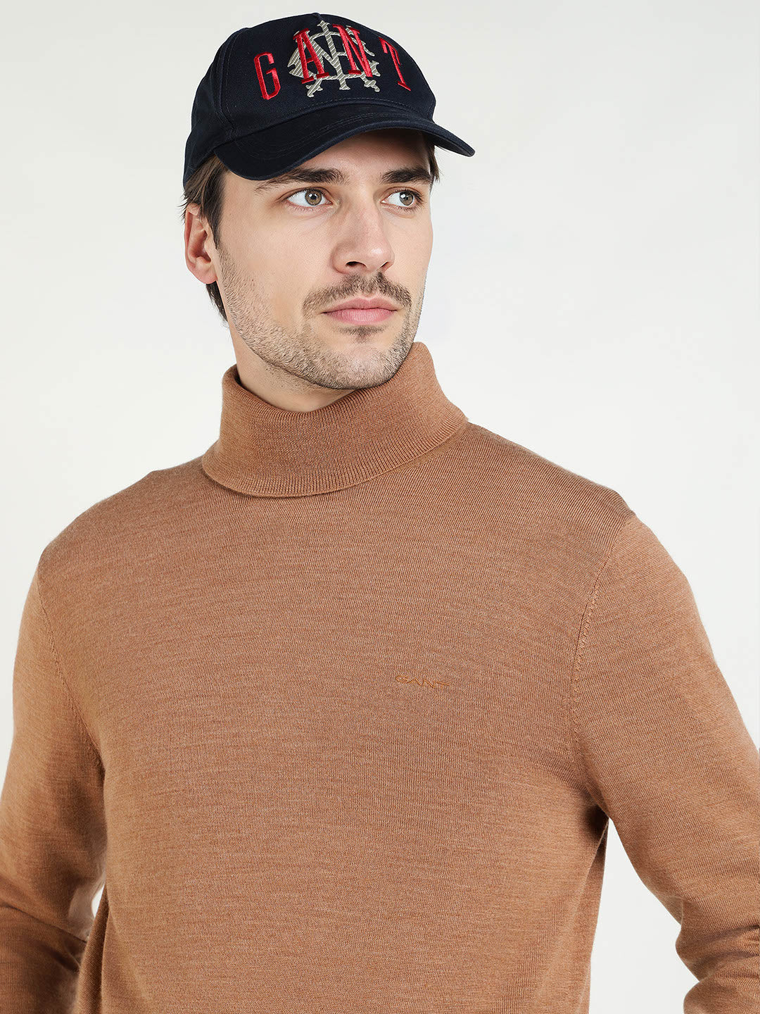 Gant Men Beige Solid Turtle Neck Sweater