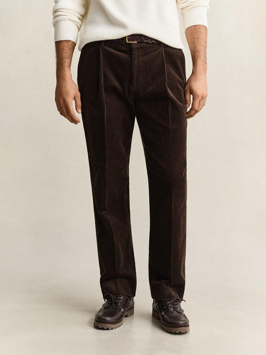 Gant Men Brown Regular Fit Solid Corduroy Trouser
