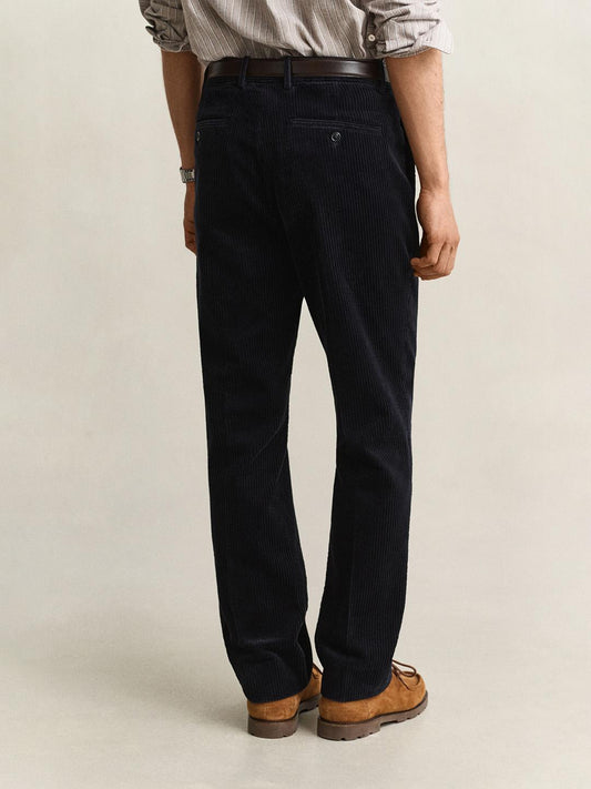 Gant Men Blue Regular Fit Solid Corduroy Trouser
