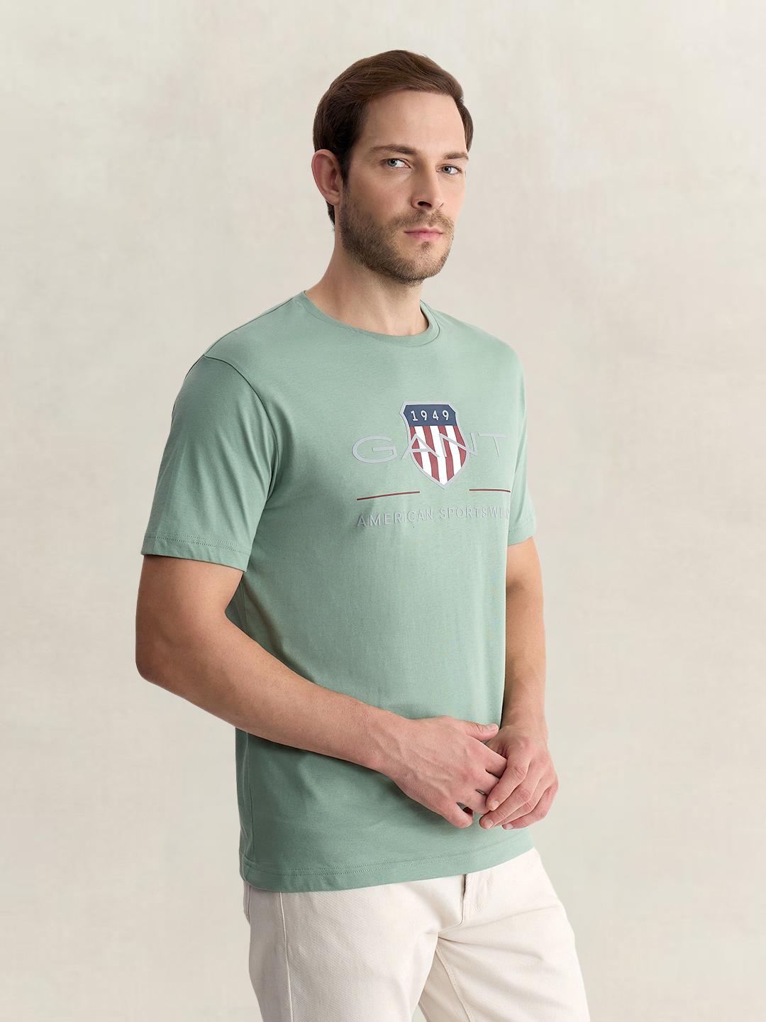 Gant Men Green Regular Fit Graphic Pure Cotton Tshirt