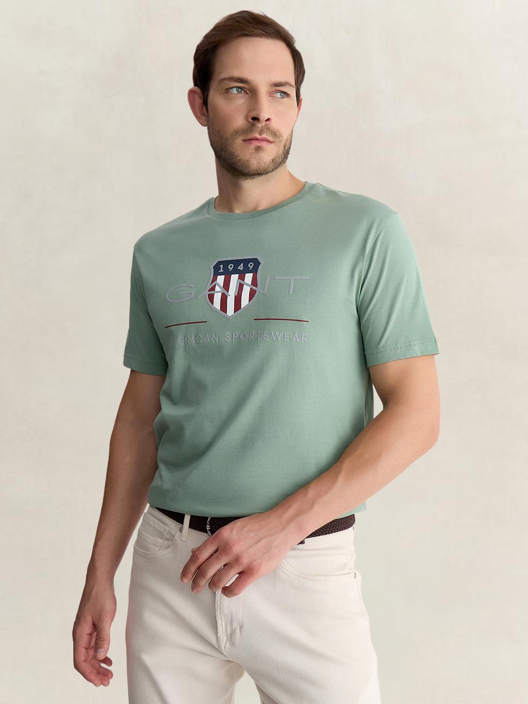 Gant Men Green Regular Fit Graphic Pure Cotton Tshirt