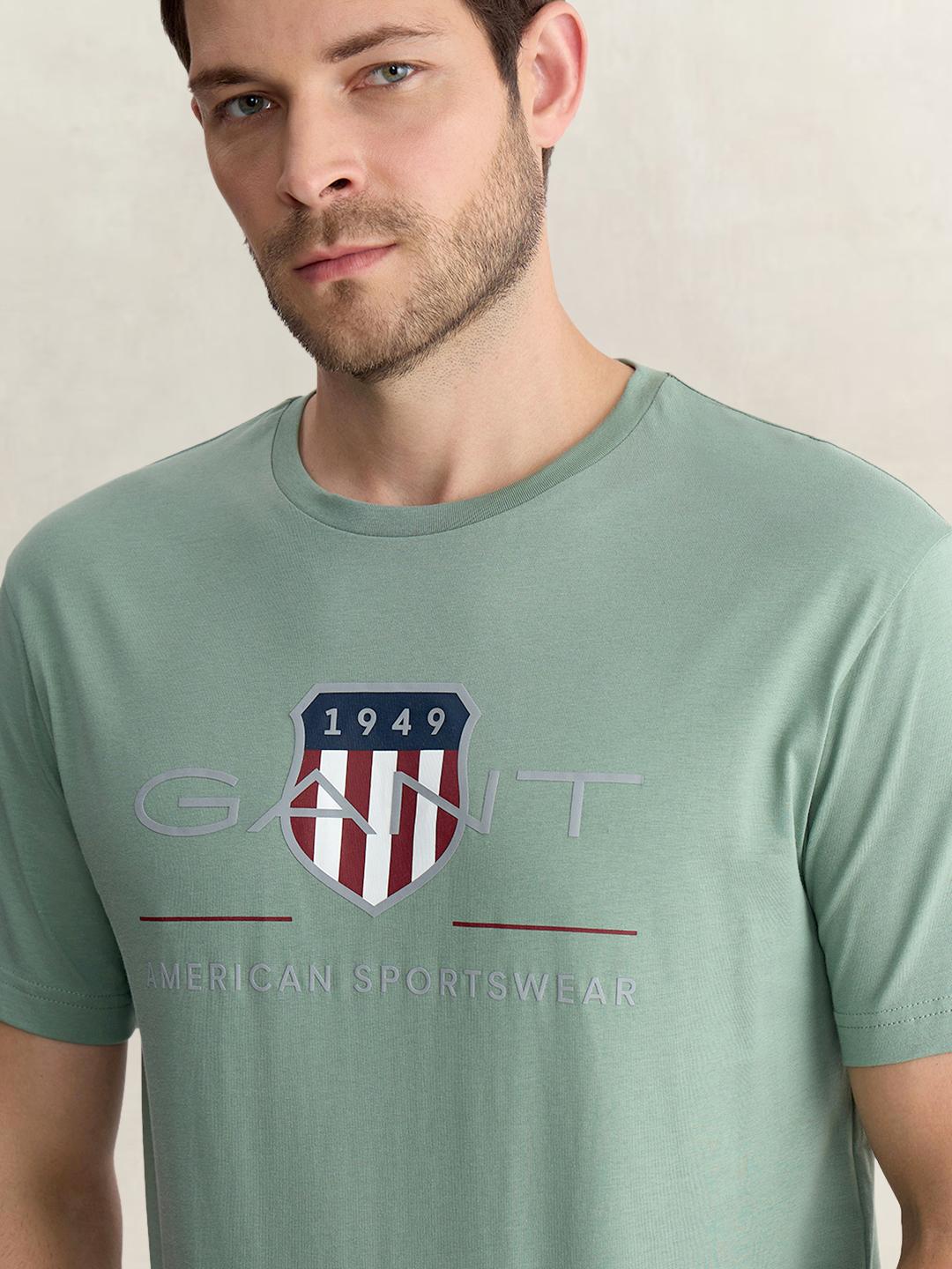 Gant Men Green Regular Fit Graphic Pure Cotton Tshirt