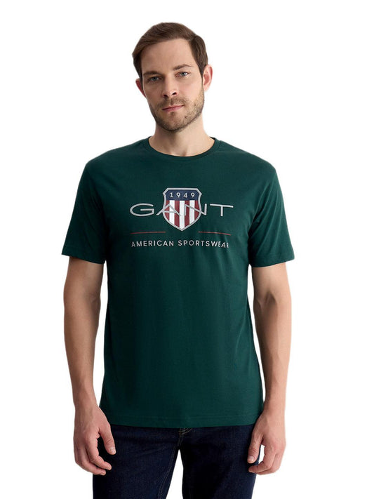 Gant Men Green Regular Fit Printed Pure Cotton Tshirt
