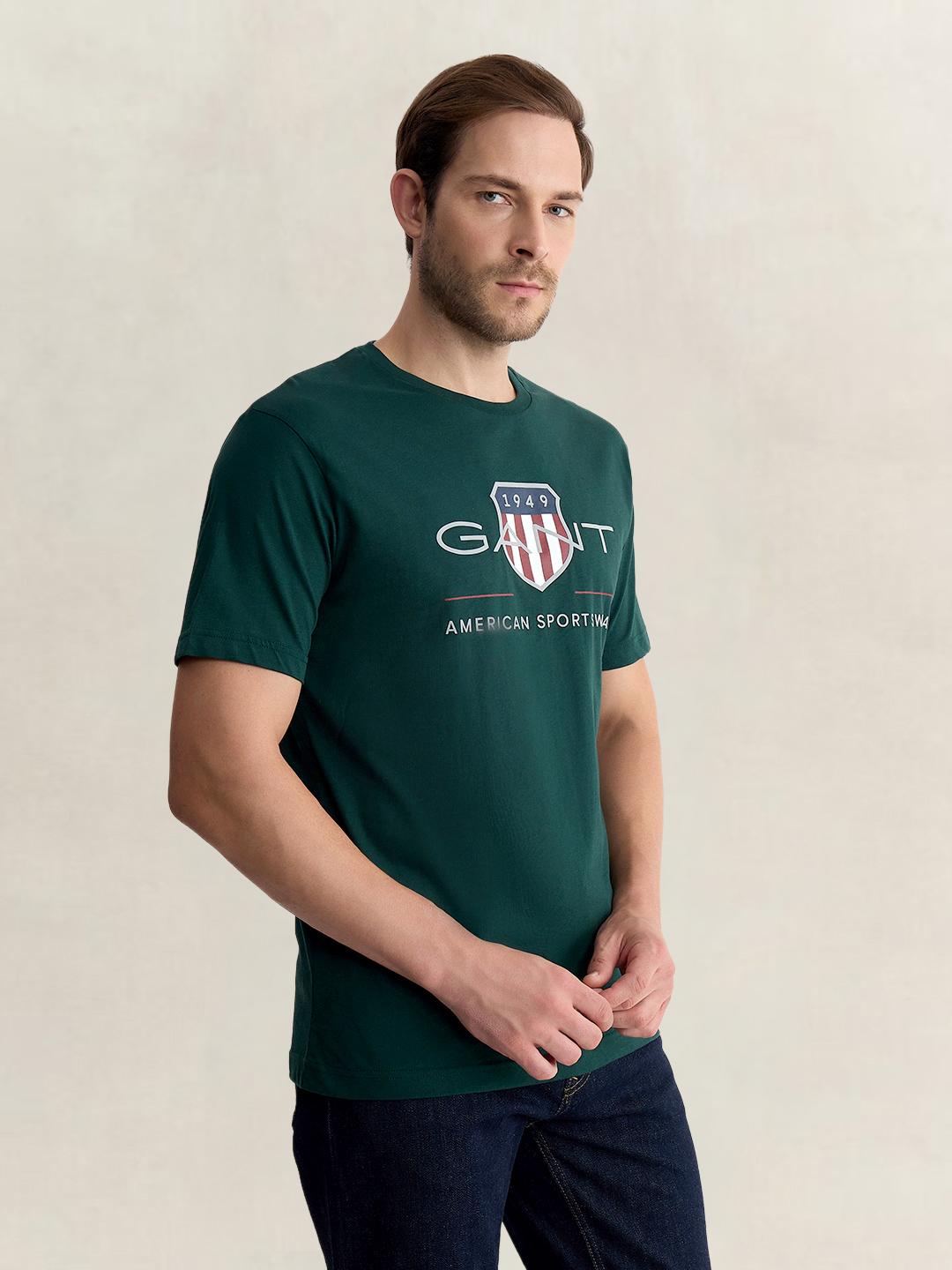 Gant Men Green Regular Fit Printed Pure Cotton Tshirt