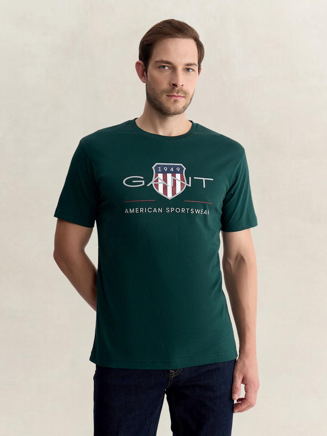 Gant Men Green Regular Fit Printed Pure Cotton Tshirt