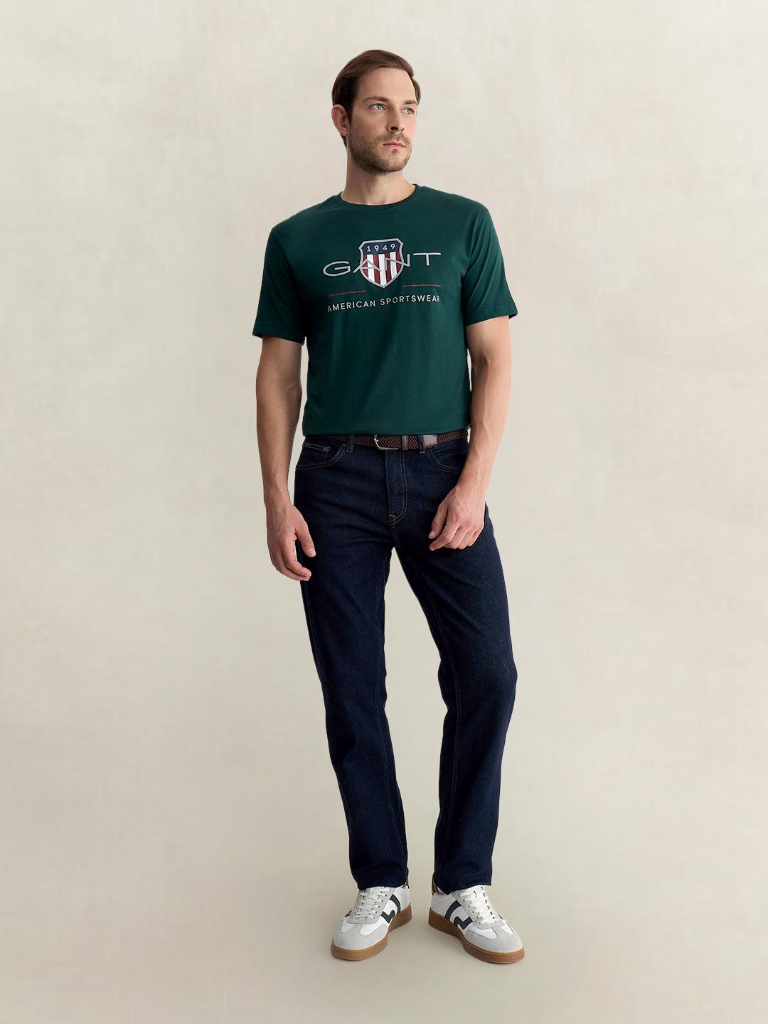 Gant Men Green Regular Fit Printed Pure Cotton Tshirt
