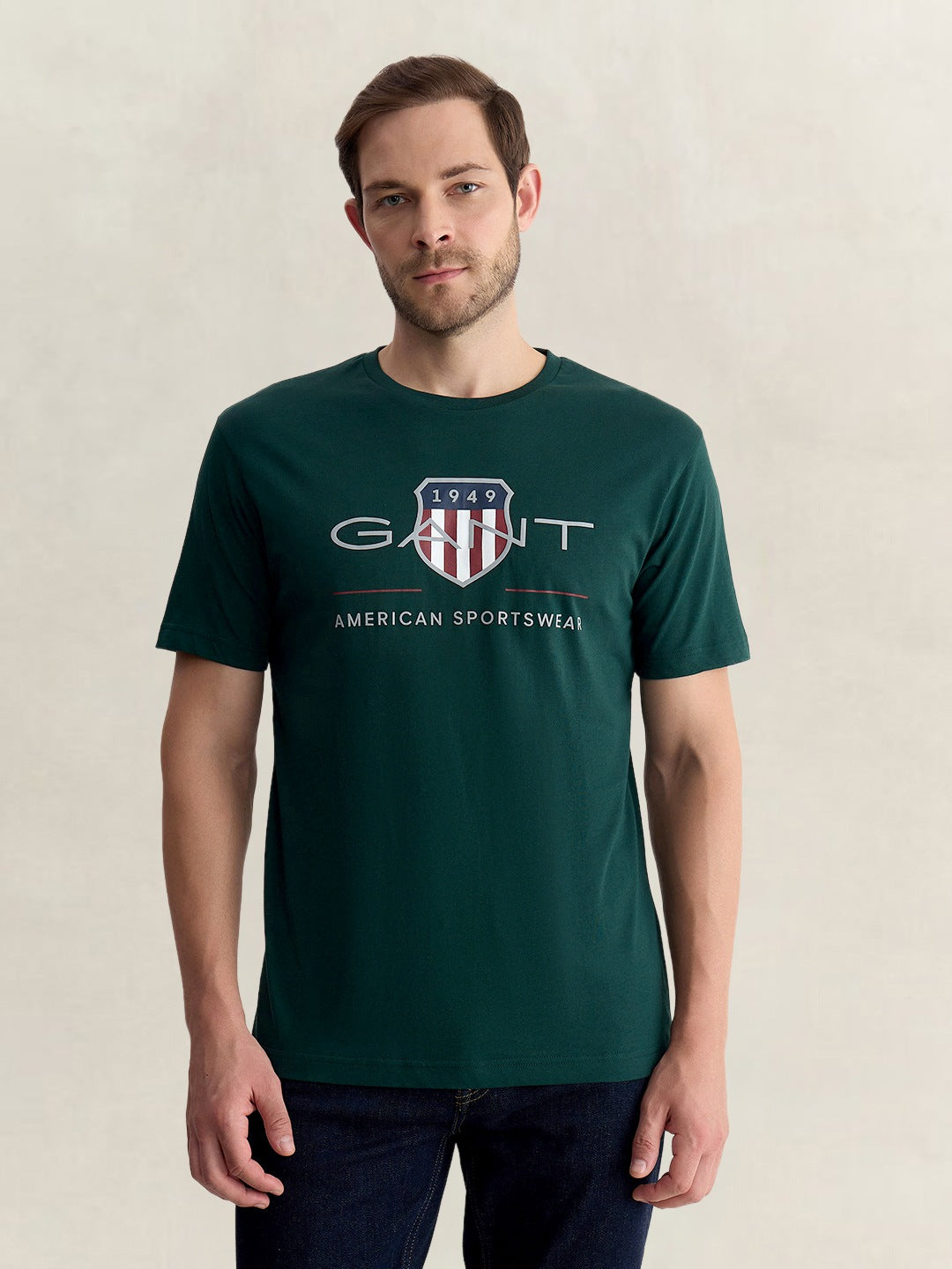 Gant Men Green Regular Fit Printed Pure Cotton Tshirt