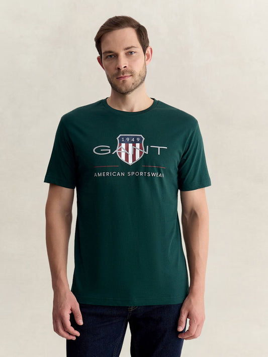 Gant Men Green Regular Fit Printed Pure Cotton Tshirt