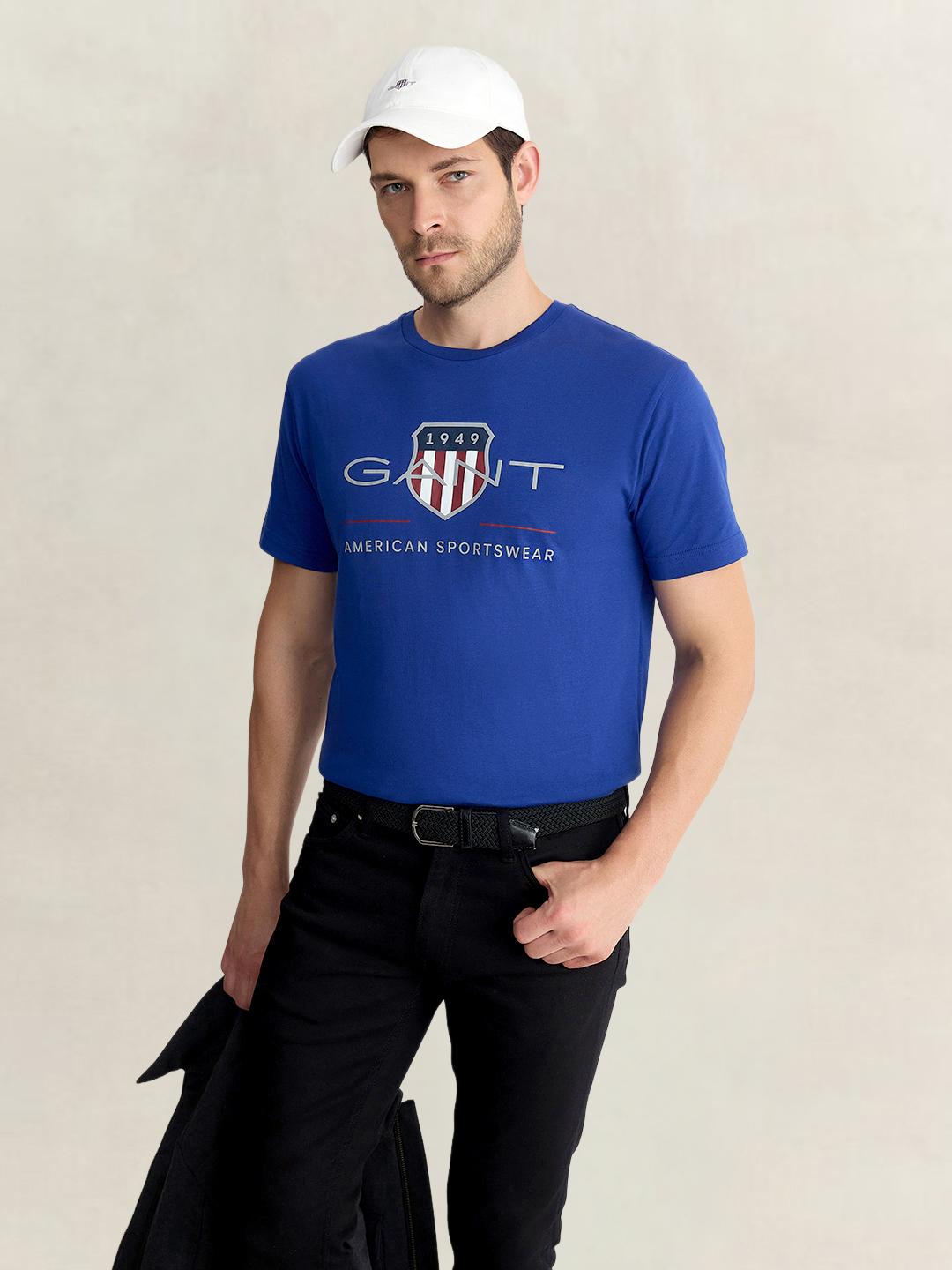 Gant Men Blue Regular Fit Graphic Pure Cotton Tshirt