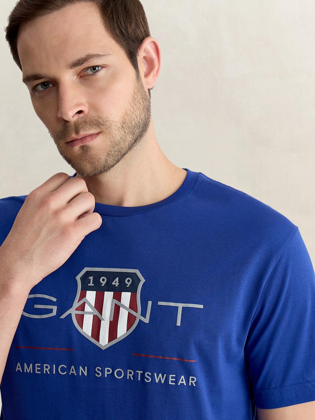 Gant Men Blue Regular Fit Graphic Pure Cotton Tshirt
