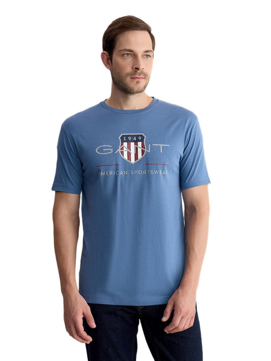 Gant Men Blue Regular Fit Printed Pure Cotton Tshirt