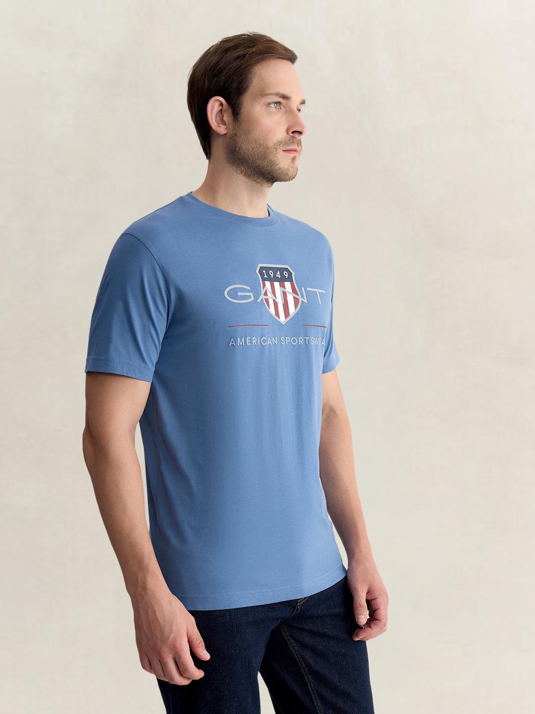 Gant Men Blue Regular Fit Printed Pure Cotton Tshirt
