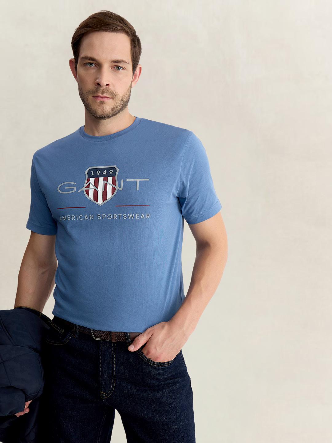 Gant Men Blue Regular Fit Printed Pure Cotton Tshirt
