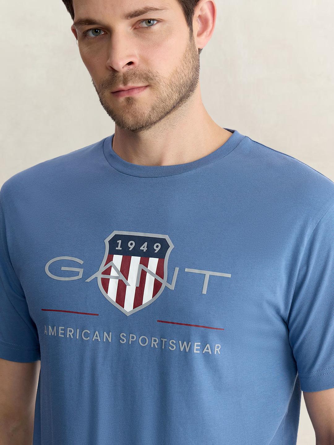 Gant Men Blue Regular Fit Printed Pure Cotton Tshirt