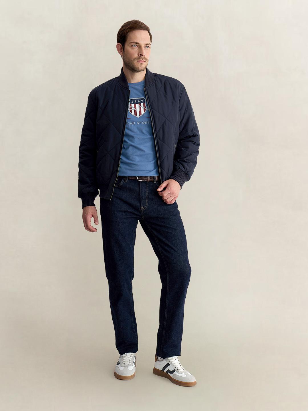Gant Men Blue Regular Fit Printed Pure Cotton Tshirt