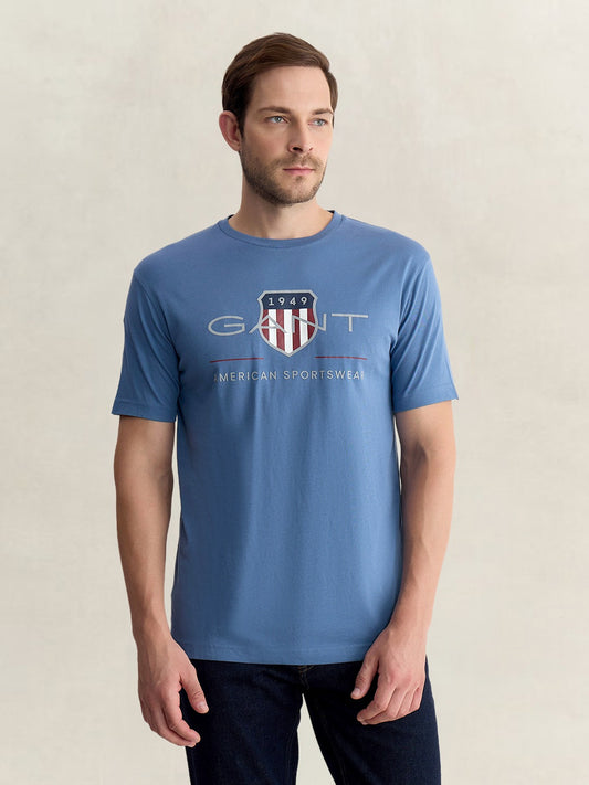 Gant Men Blue Regular Fit Printed Pure Cotton Tshirt