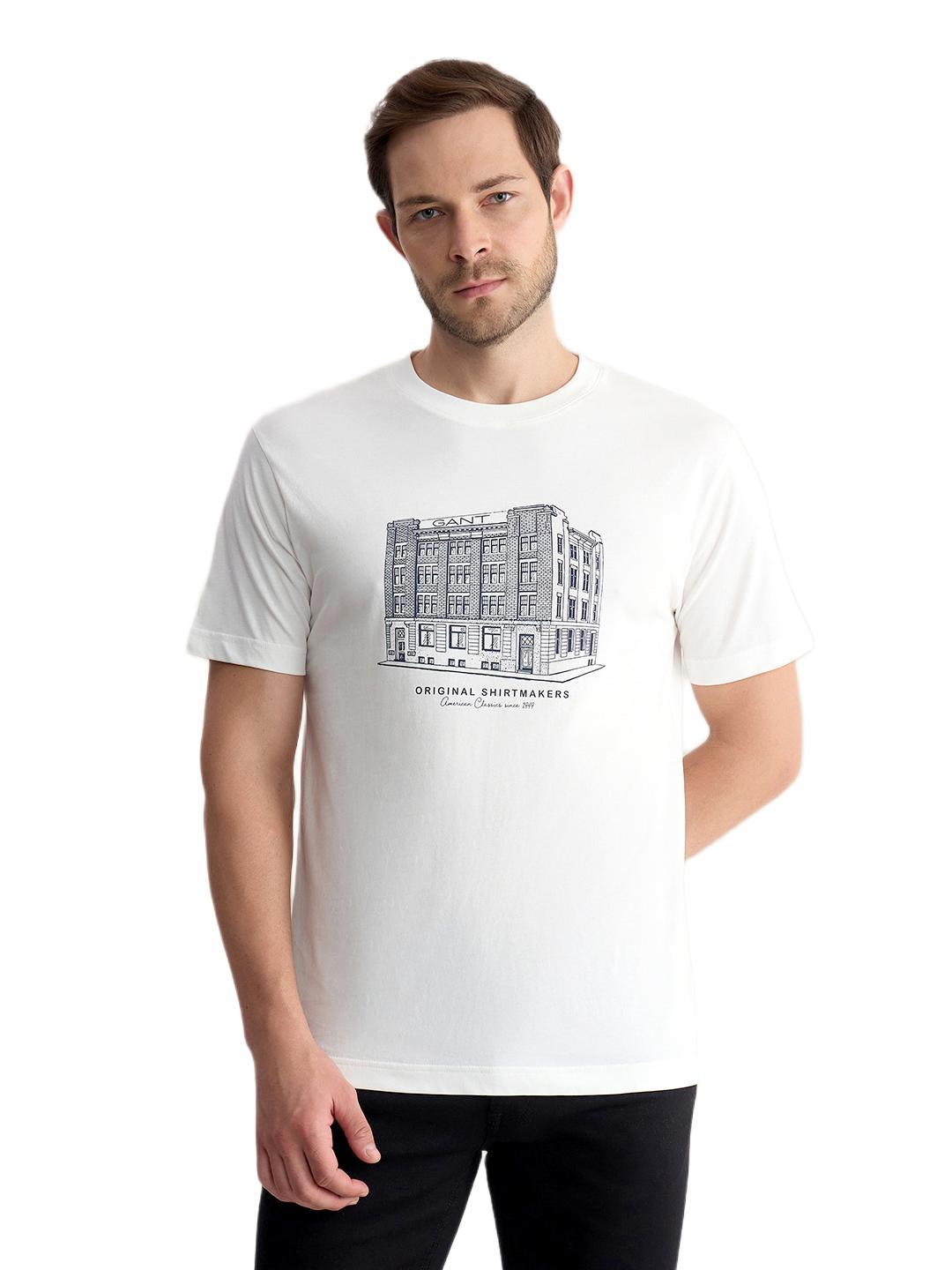 Gant Men White Regular Fit Graphic Pure Cotton Tshirt