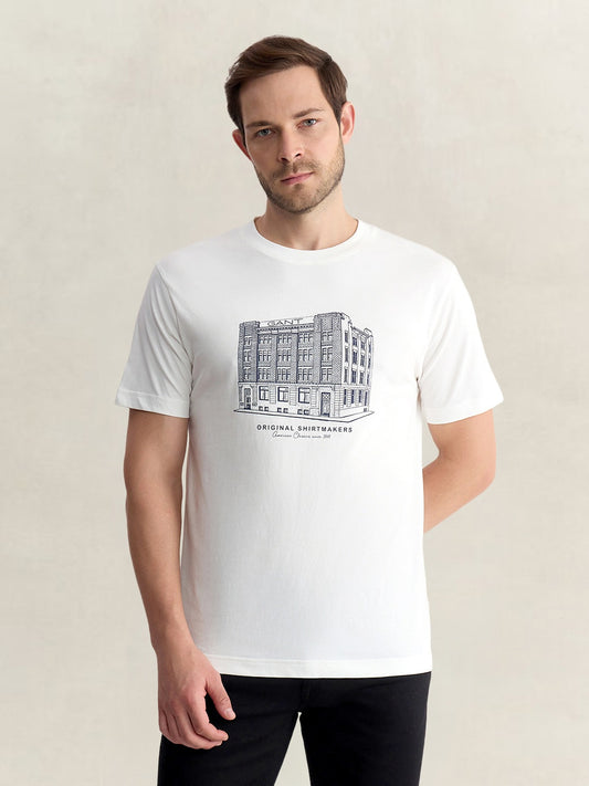 Gant Men White Regular Fit Graphic Pure Cotton Tshirt