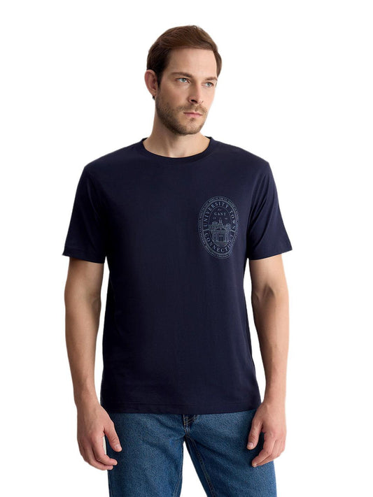 Gant Men Blue Regular Fit Solid Pure Cotton Tshirt