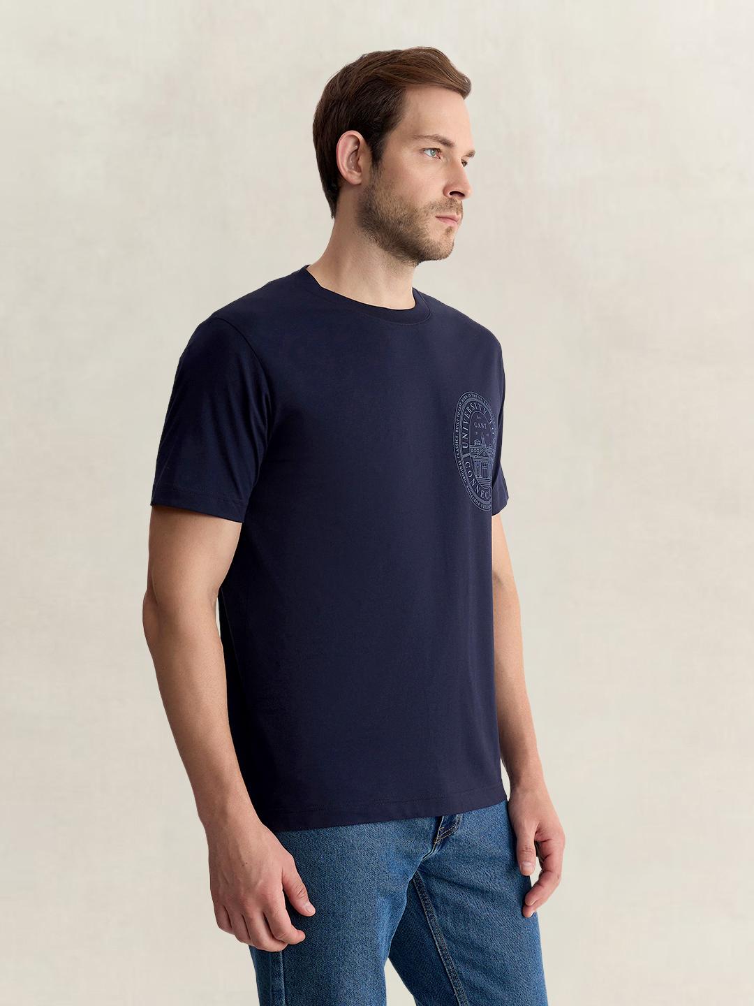 Gant Men Blue Regular Fit Solid Pure Cotton Tshirt